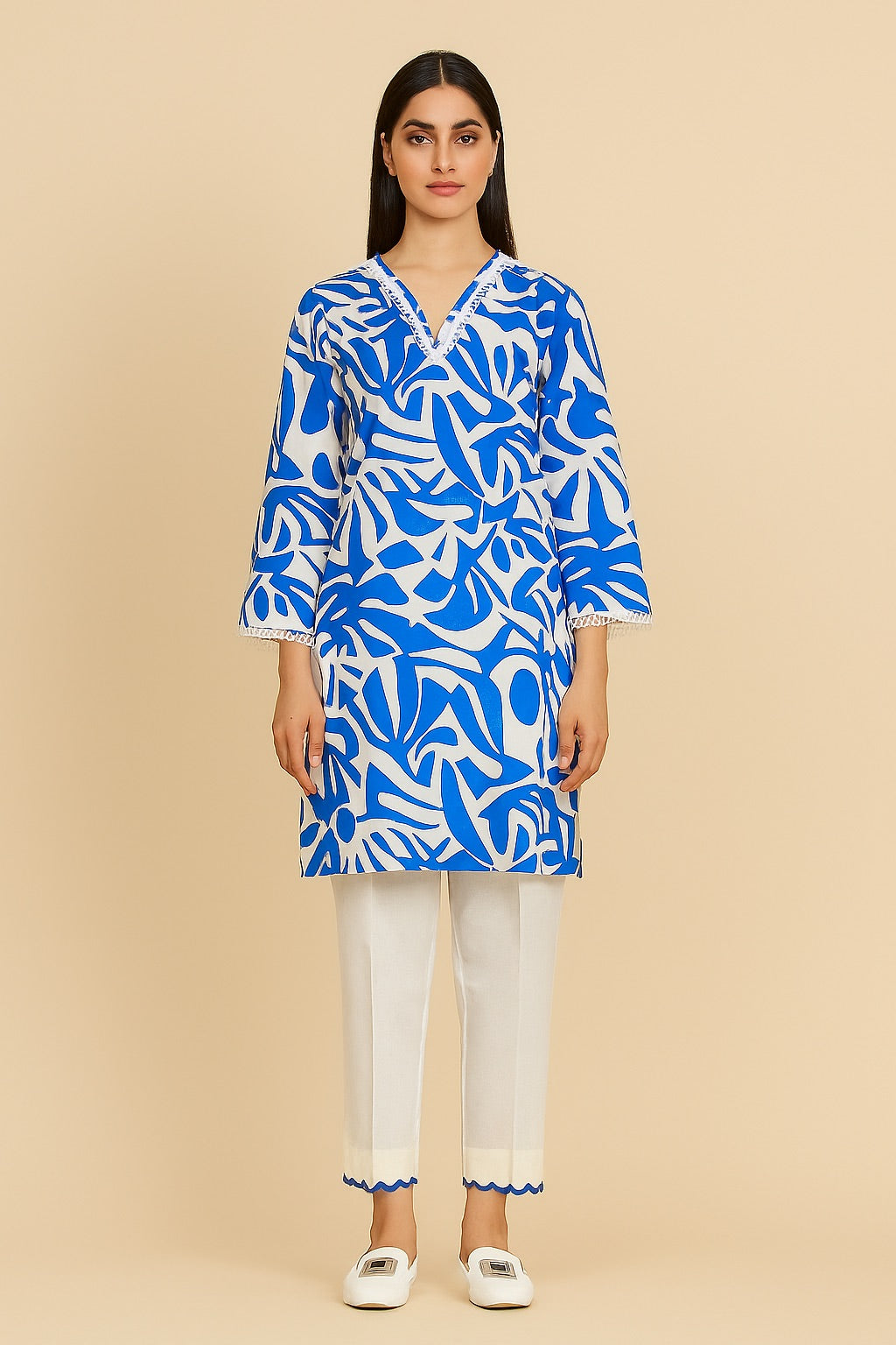 Azure Abstract Cotton Kurti Set