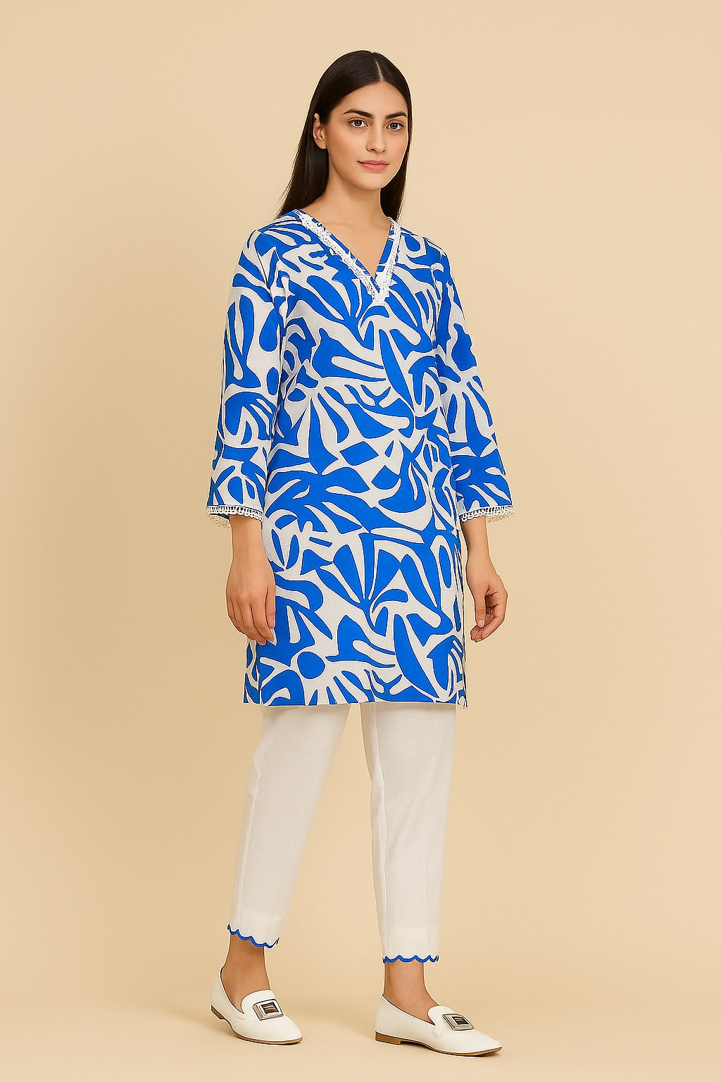 Azure Abstract Cotton Kurti Set