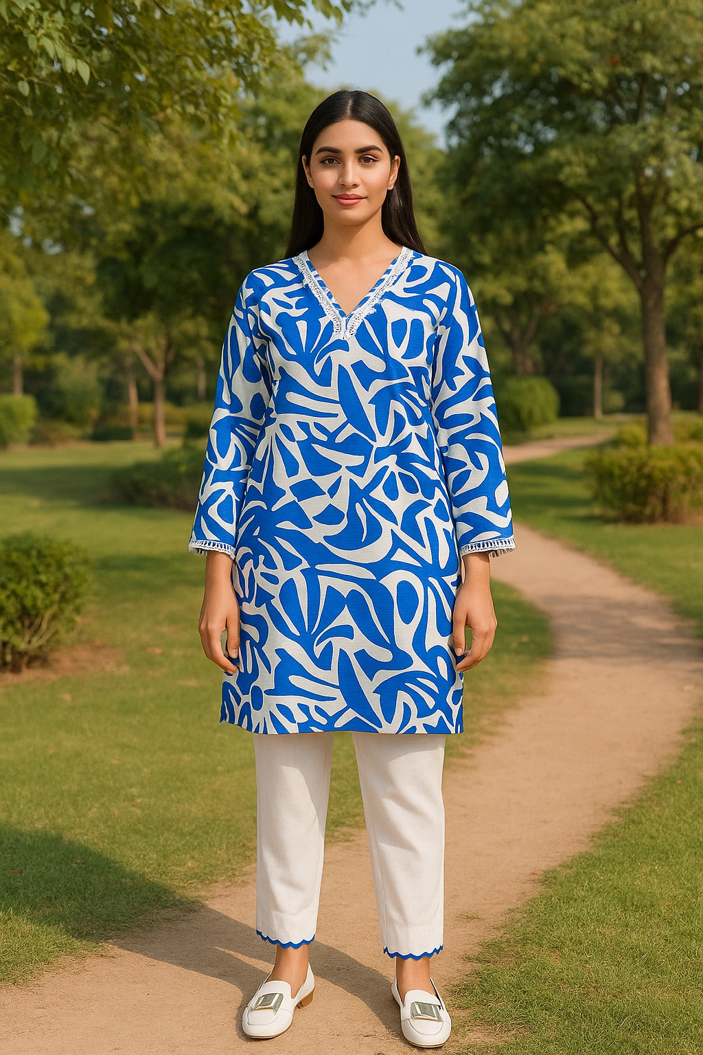 Azure Abstract Cotton Kurti Set