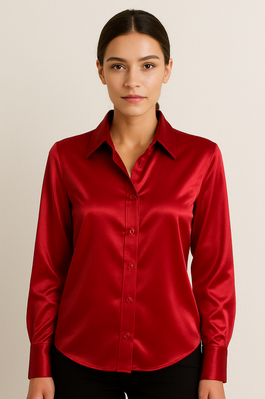 Crimson Luxe Satin Shirt