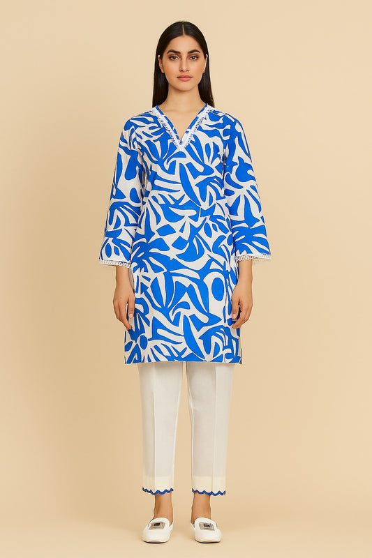 Azure Abstract Cotton Kurti Set